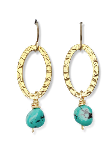 Oval Earrings- Gold- Turquoise