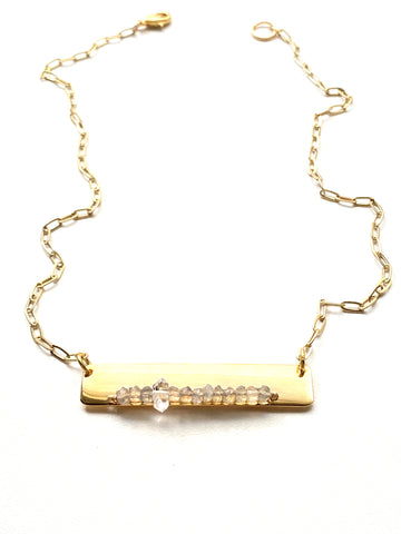 Gold Bar Necklace- Labradorite