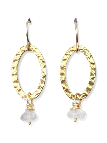 Oval Earrings- Gold- Herkimer Diamond