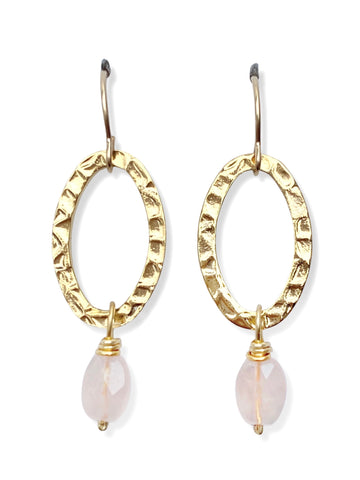 Oval Earrings- Gold- Rose Quartz