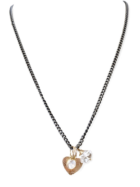 Mixed Metal Charm Necklace- 18"- Herkimer Diamond & Heart