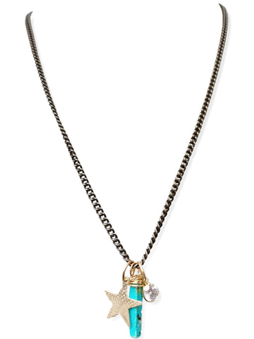 Mixed Metal Charm Necklace- 18"- Turquoise & Star