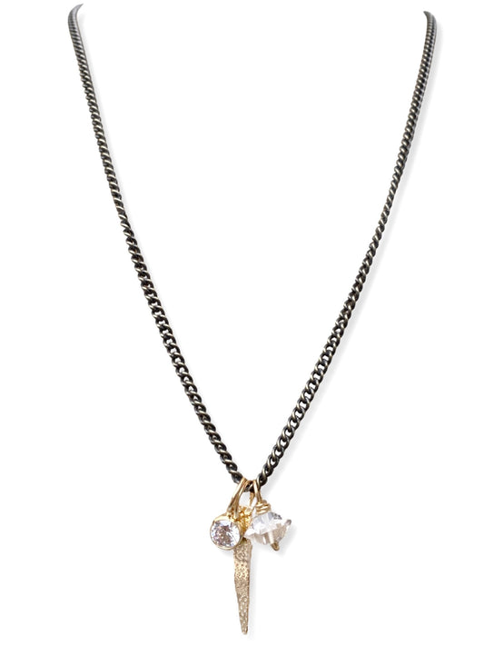 Mixed Metal Charm Necklace- 18"- Herkimer Diamond & Dagger