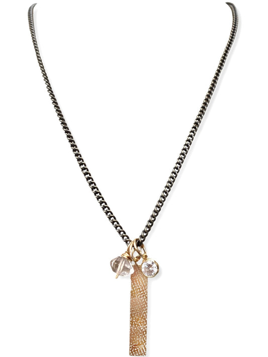 Mixed Metal Charm Necklace- 18"- Herkimer Diamond & Bar