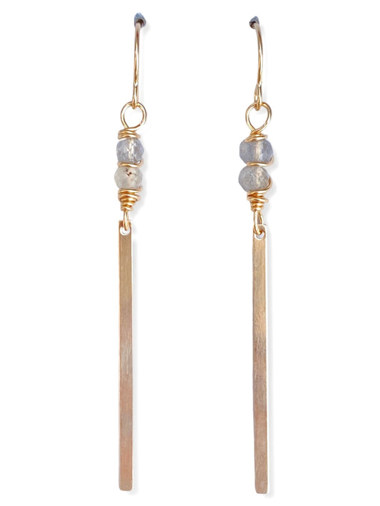 Gold Bar Earrings- Labradorite