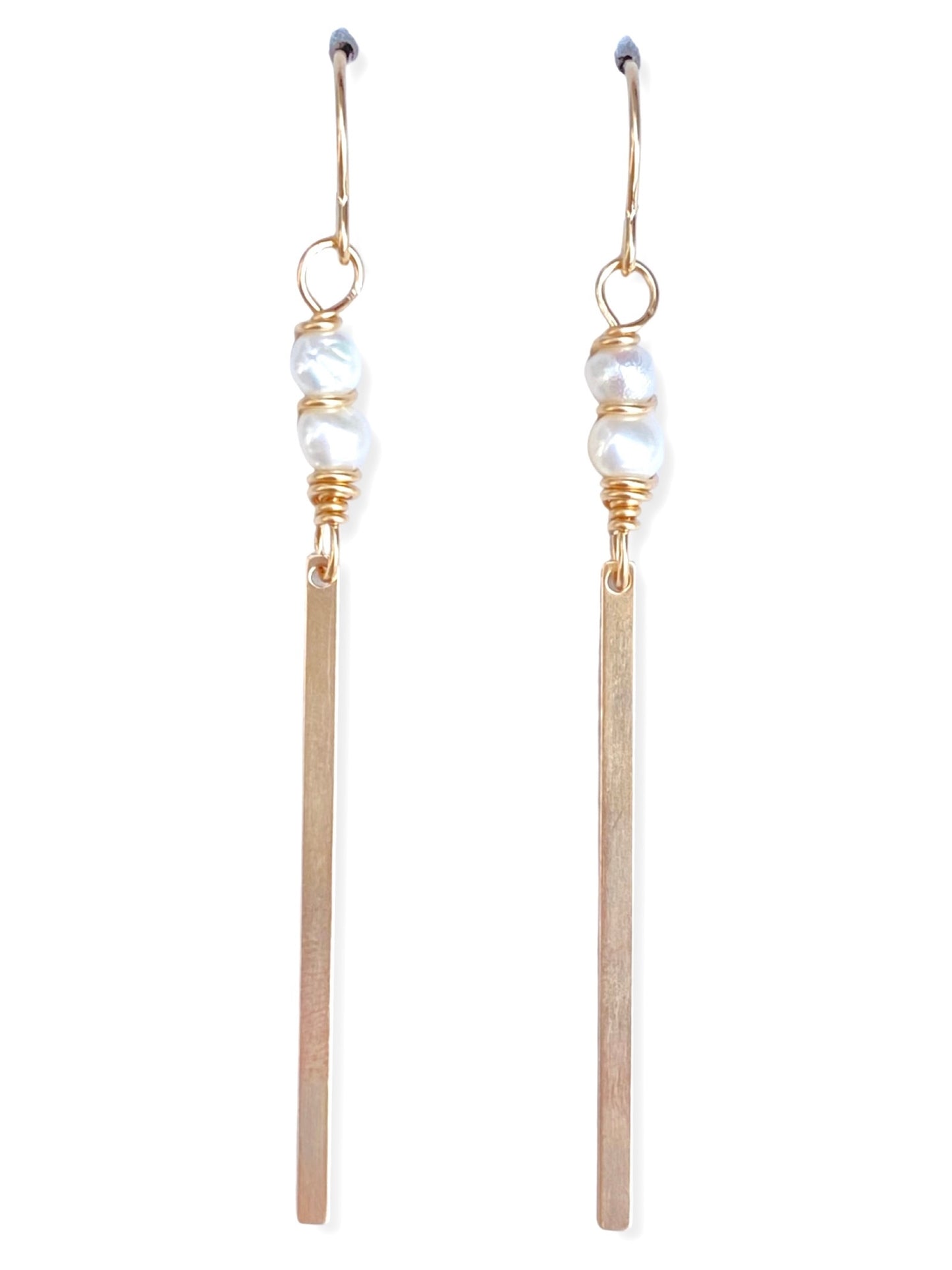 Gold Bar Earrings- Pearl