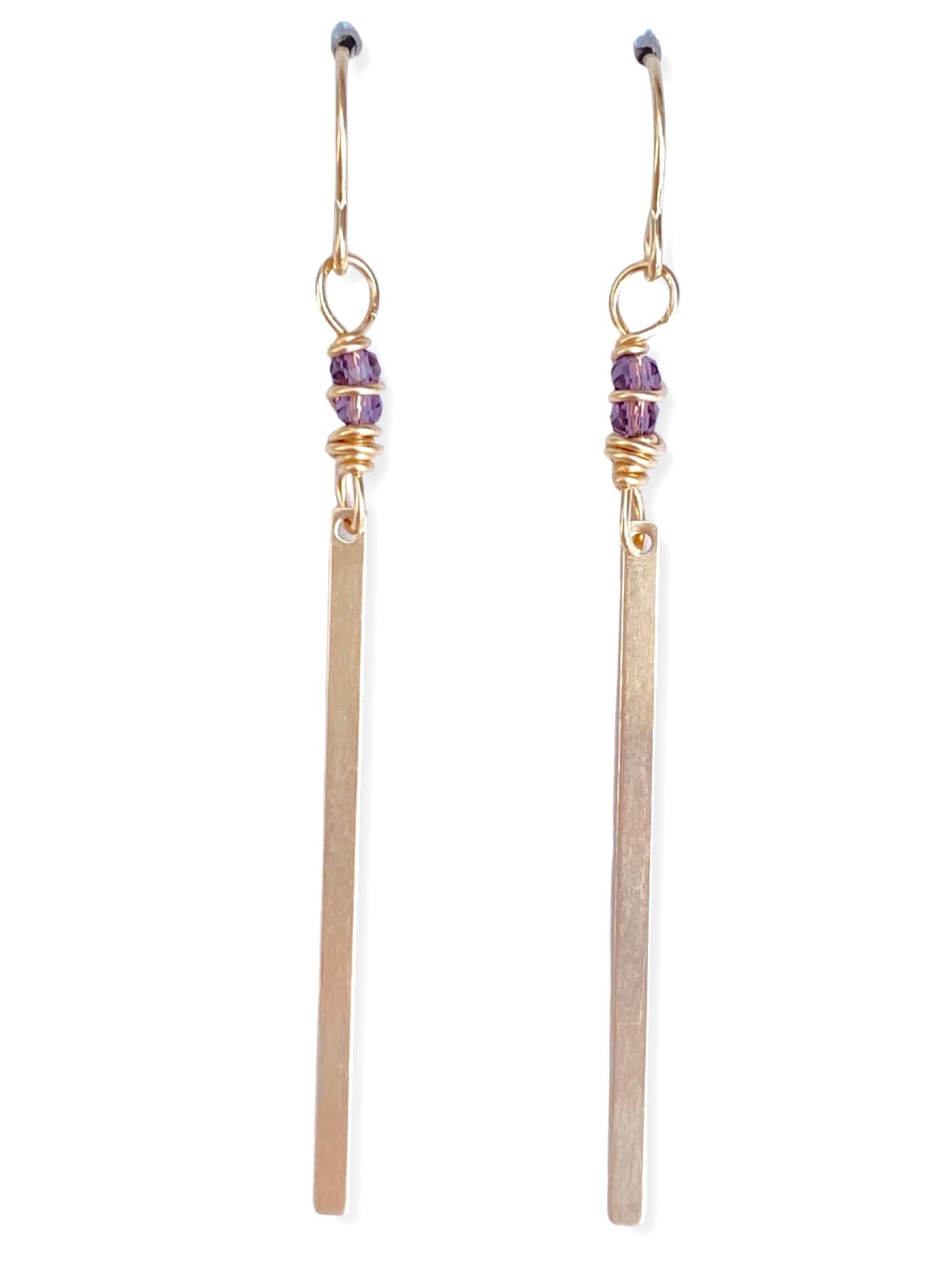 Gold Bar Earrings- Amethyst