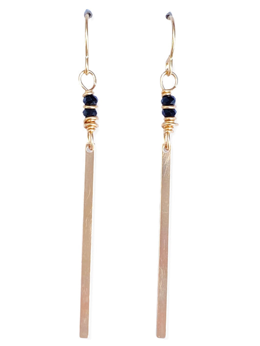 Gold Bar Earrings- Onyx