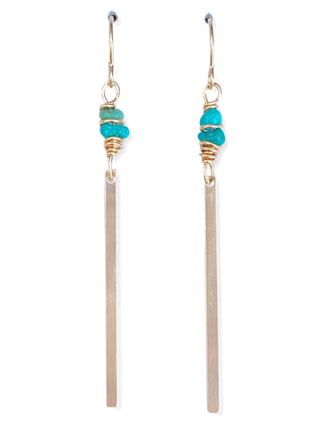 Gold Bar Earrings- Turquoise