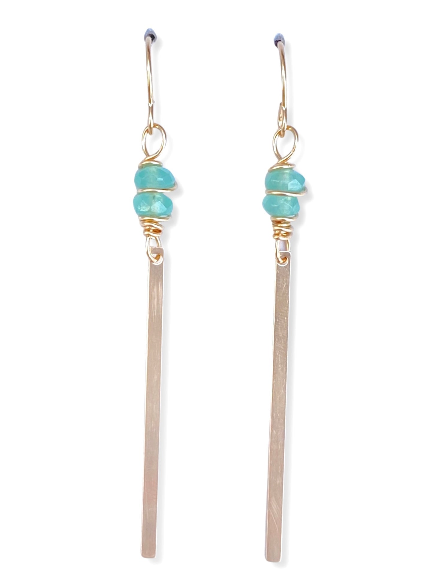 Gold Bar Earrings- Chalcedony