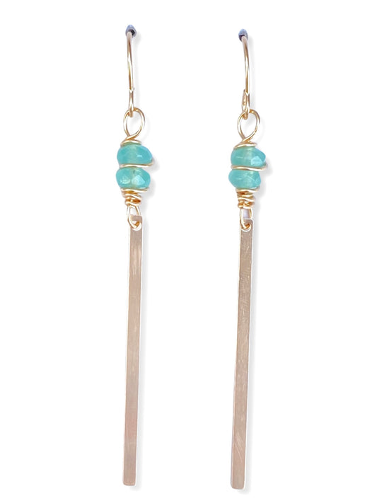 Gold Bar Earrings- Chalcedony