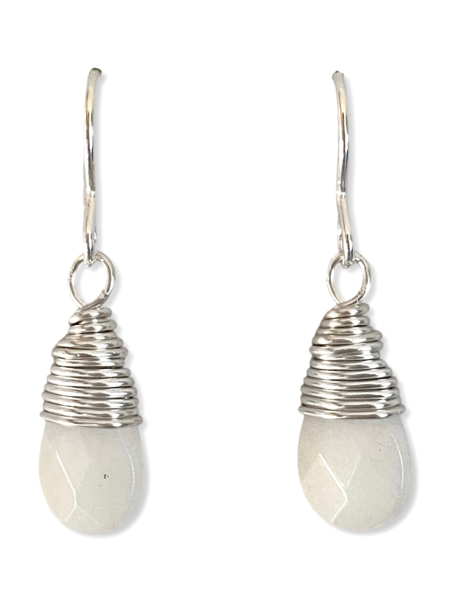 Drop Earring- Silver- White Jade