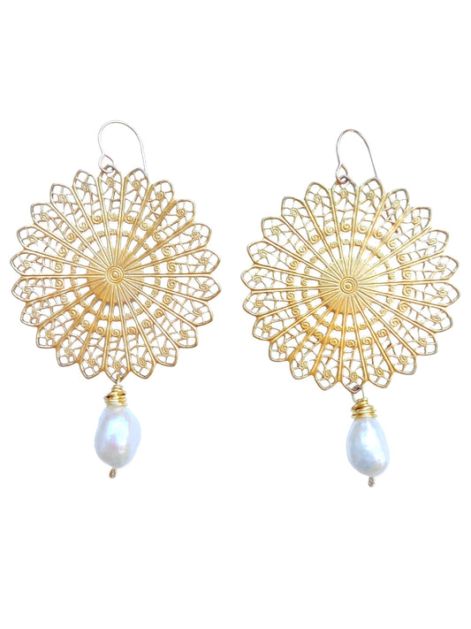 Sunburst Earrings- Pearl