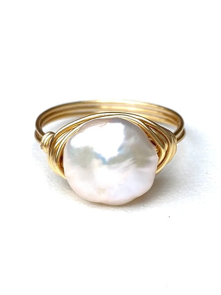Wire Wrap Ring- Pearl
