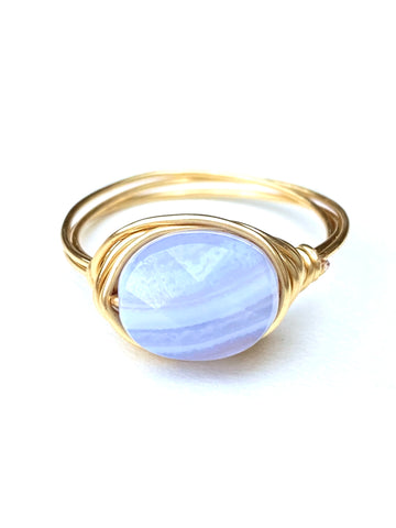 Wire Wrap Ring- Blue Lace Agate