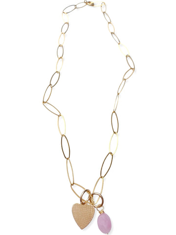 Gold Heart Necklace- Rose Quartz