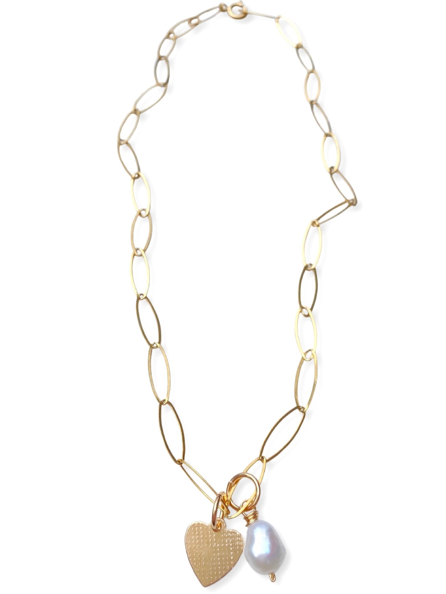 Gold Heart Necklace- Pearl