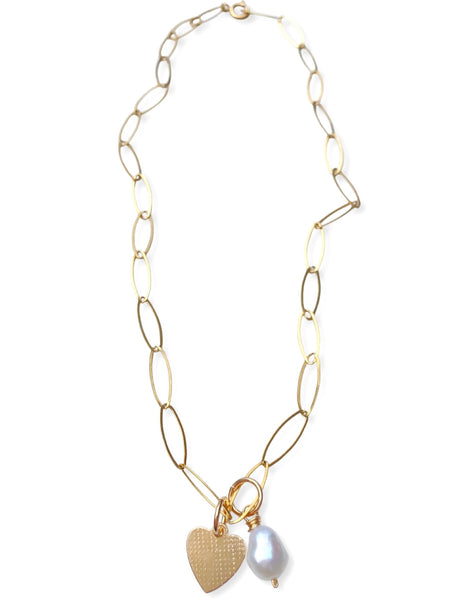 Gold Heart Necklace- Pearl
