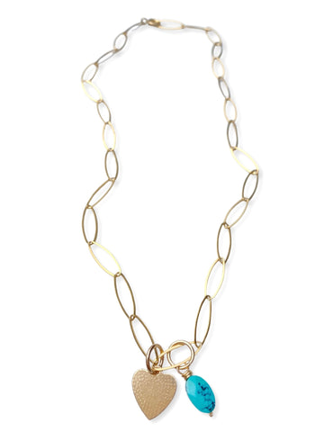 Gold Heart Necklace- Turquoise