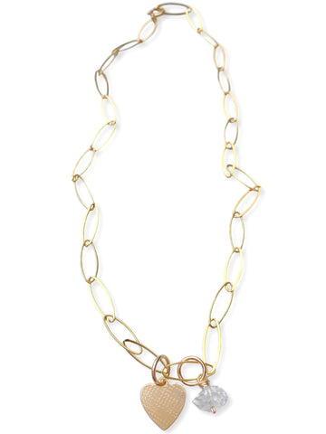 Gold Heart Necklace- Herkimer Diamond