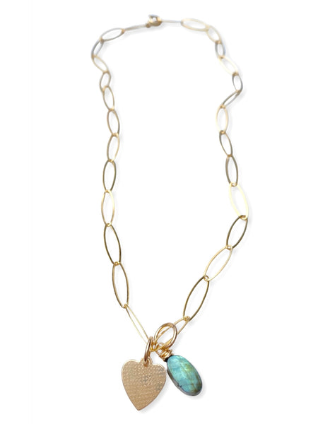Gold Heart Necklace- Labradorite