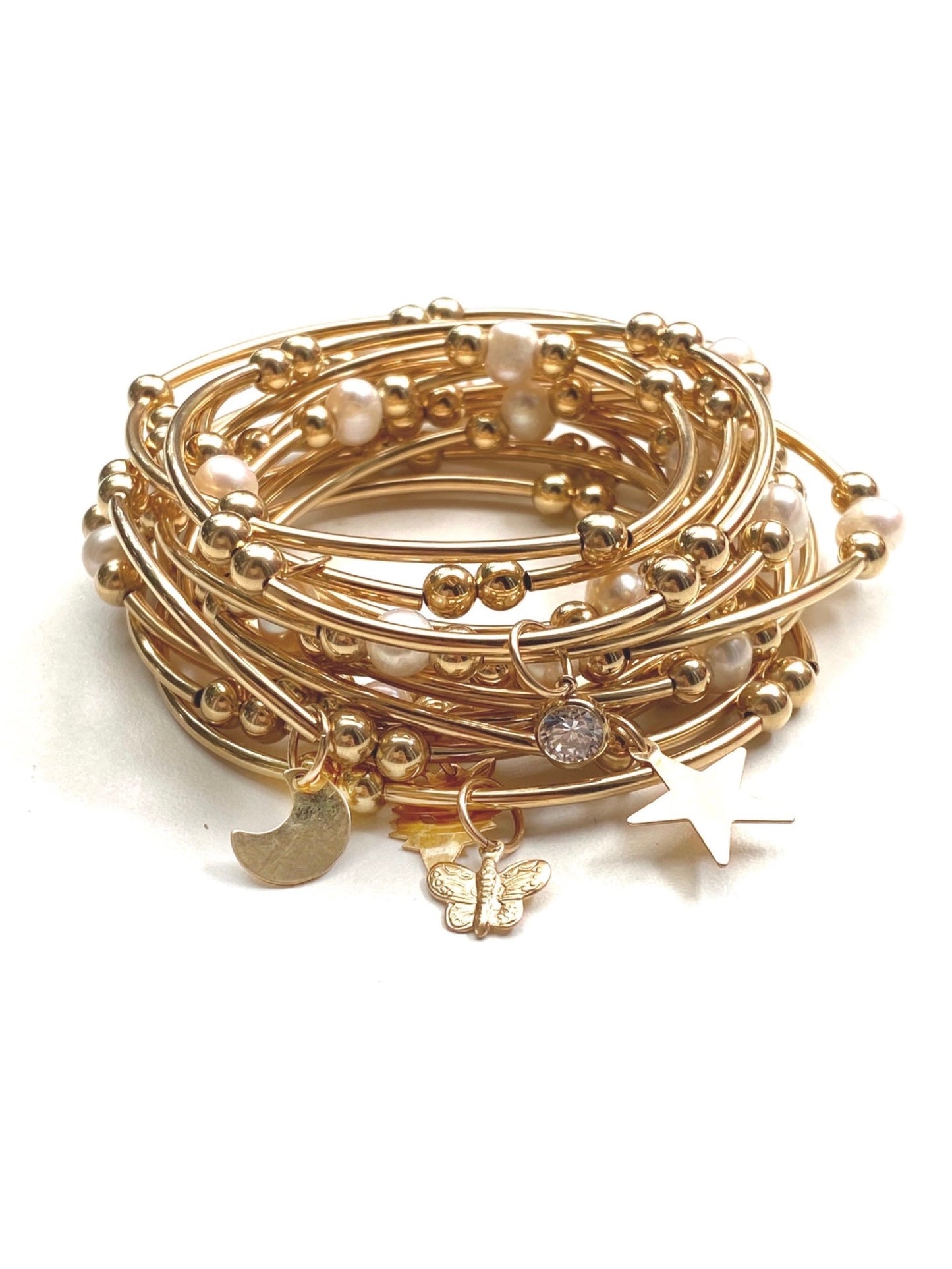 Gold Tube Charm Bracelet- Heart