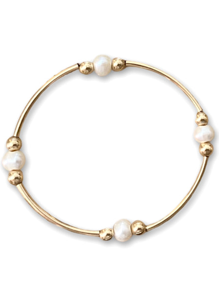 Gold Tube Bracelet- Pearl