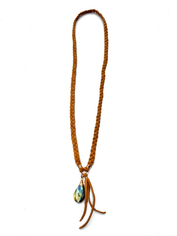 Braided Leather Necklace- Labradorite