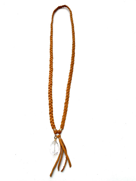 Braided Leather Necklace- Quartz