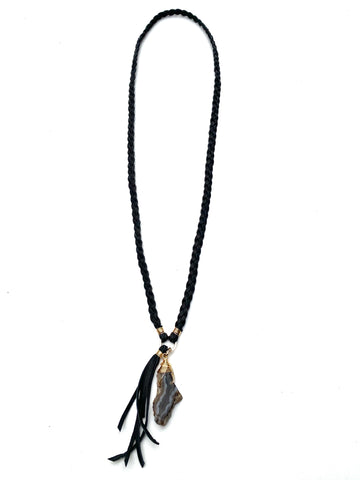 Braided Leather Necklace- Agate