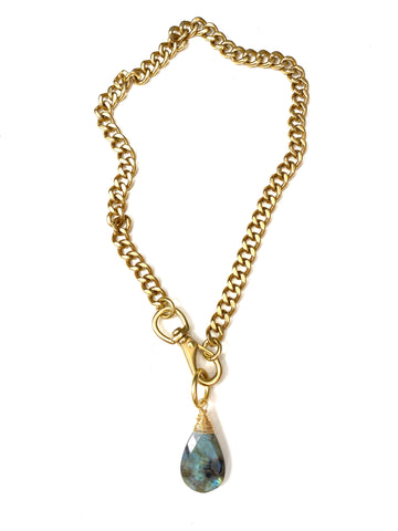 Chunky Brass Chain Necklace- Curb Chain w/ Pearl – Wild Feather & Stone