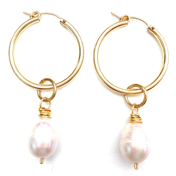 Large Hoop Earrings- Pearl