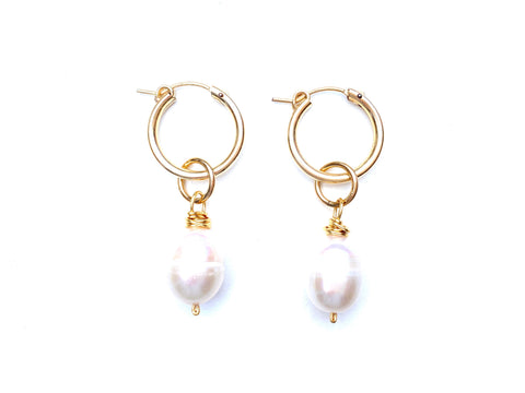 Small Hoop Earrings- Pearl