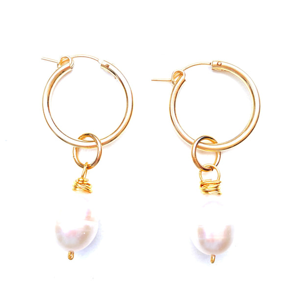 Medium Hoop Earrings- Pearl