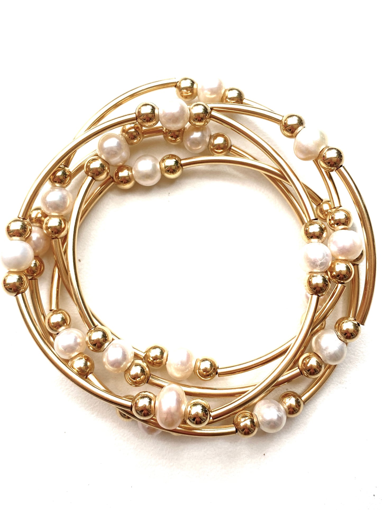 Gold Tube Bracelet- Pearl