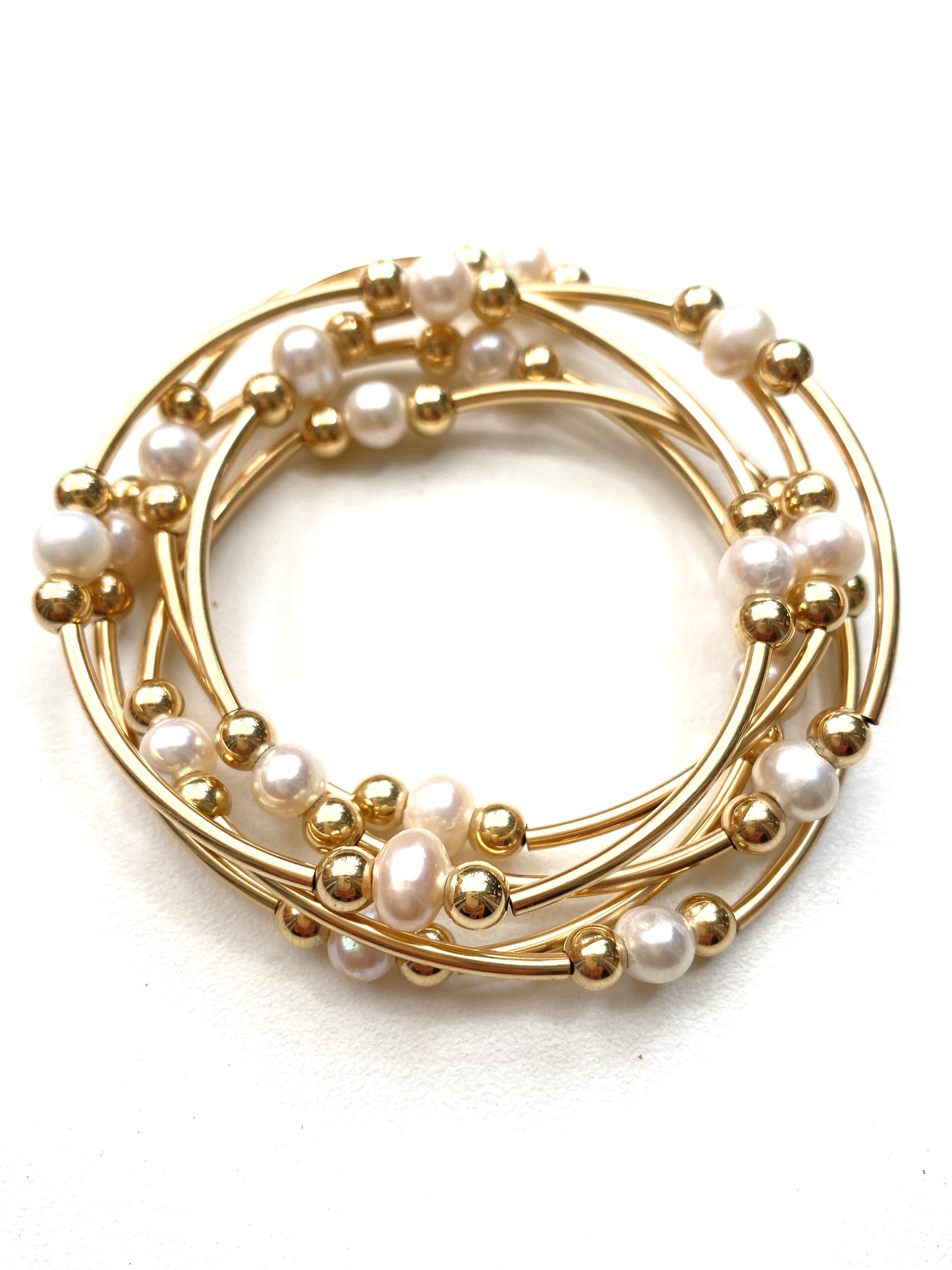 Gold Tube Bracelet- Pearl