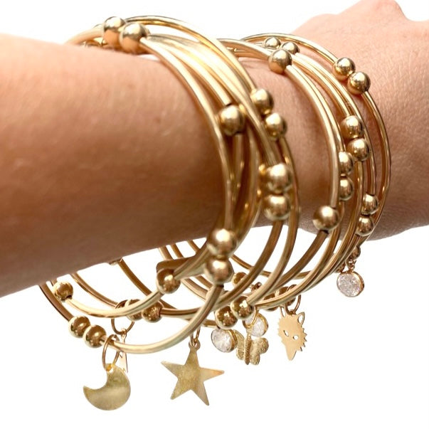 Gold Tube Charm Bracelet- Butterfly