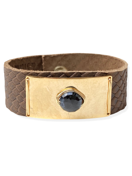 Gold Plate Snap- Brown Python & Onyx