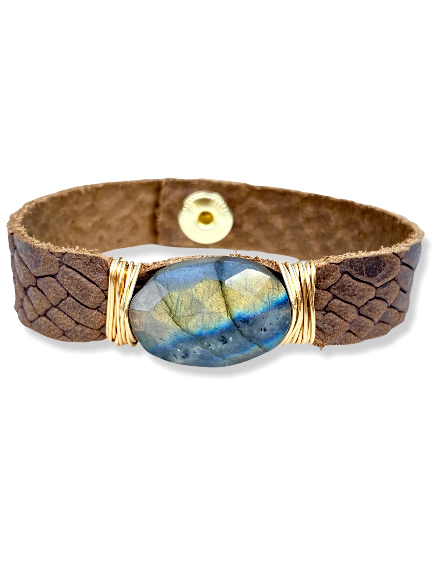 Leather Snap Bracelet- Labradorite