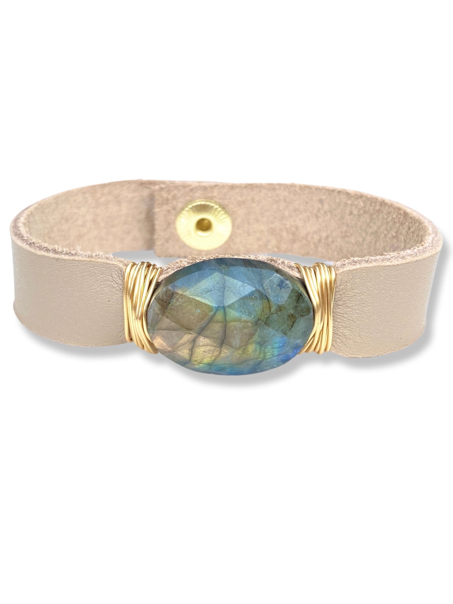 Leather Snap Bracelet- Labradorite