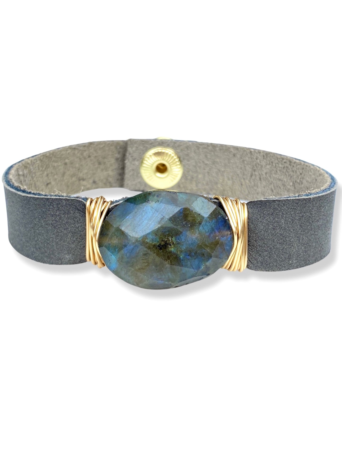 Leather Snap Bracelet- Labradorite