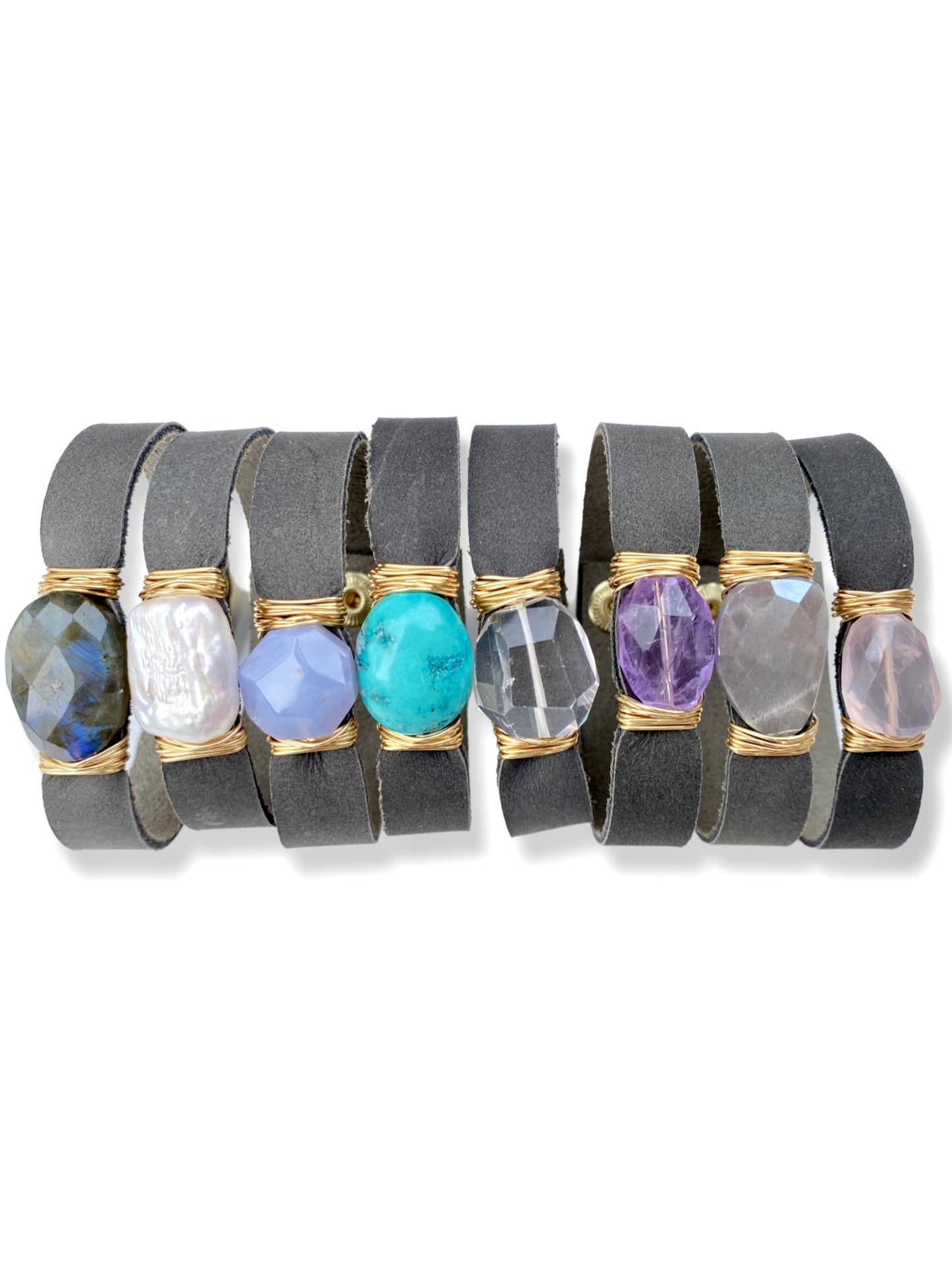 Leather Snap Bracelet- Labradorite