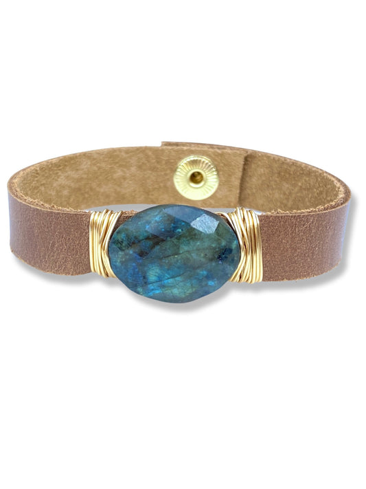 Leather Snap Bracelet- Labradorite