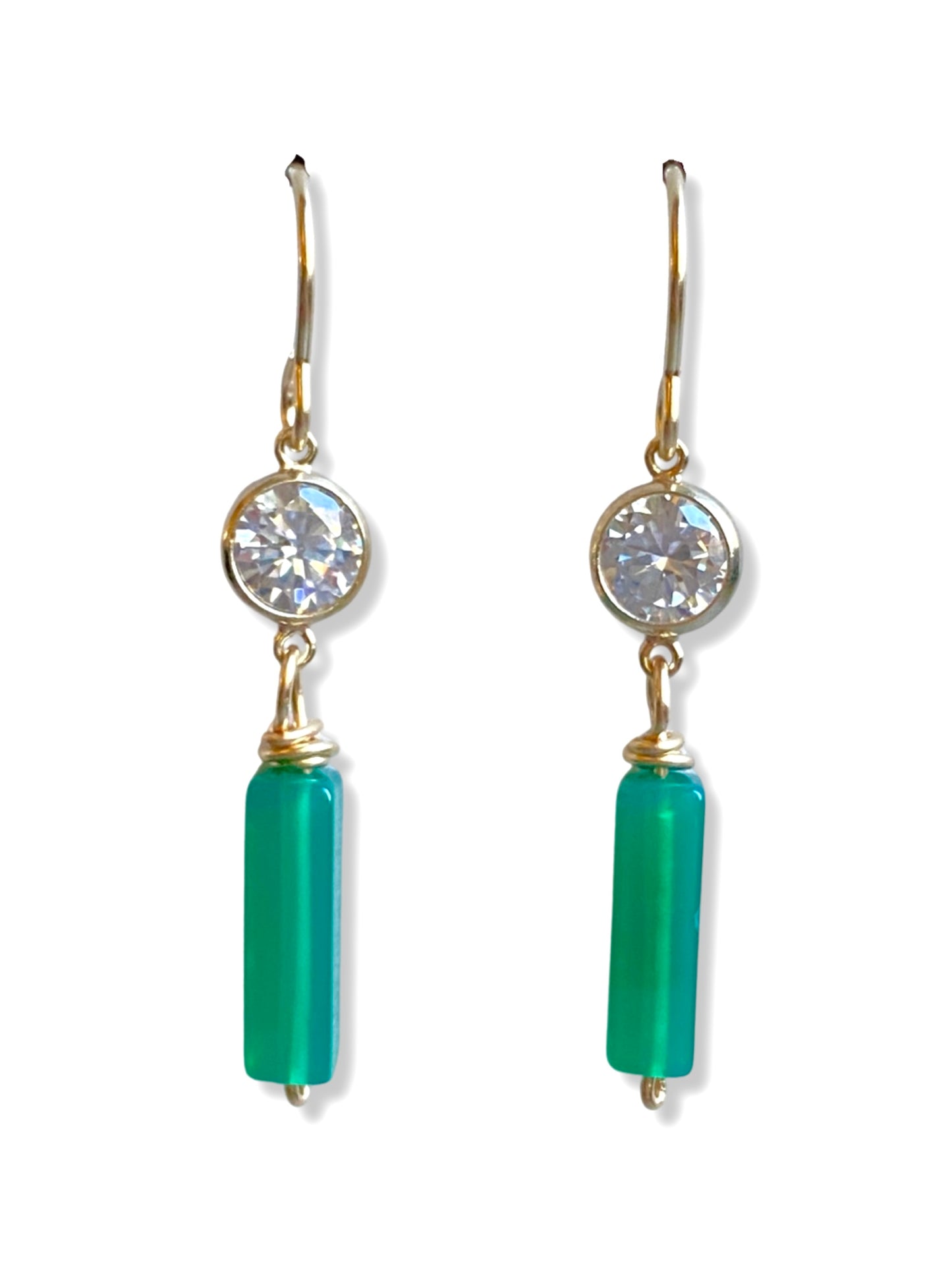 Crystal Drop Earrings- Green Onyx