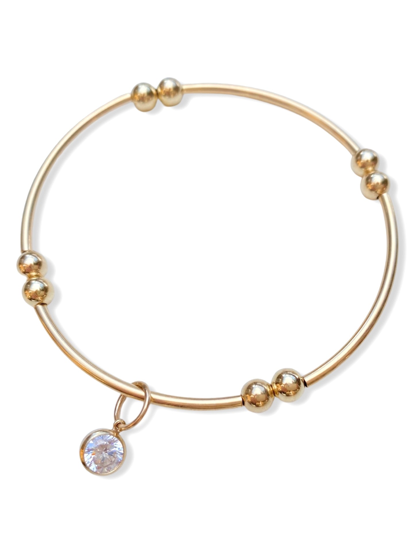 Gold Tube Charm Bracelet- Cubic Zirconia