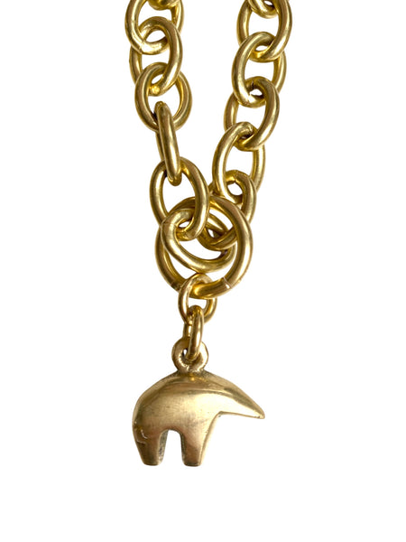 Chunky Brass Chain Necklace- Oval Chain w/  Bear
