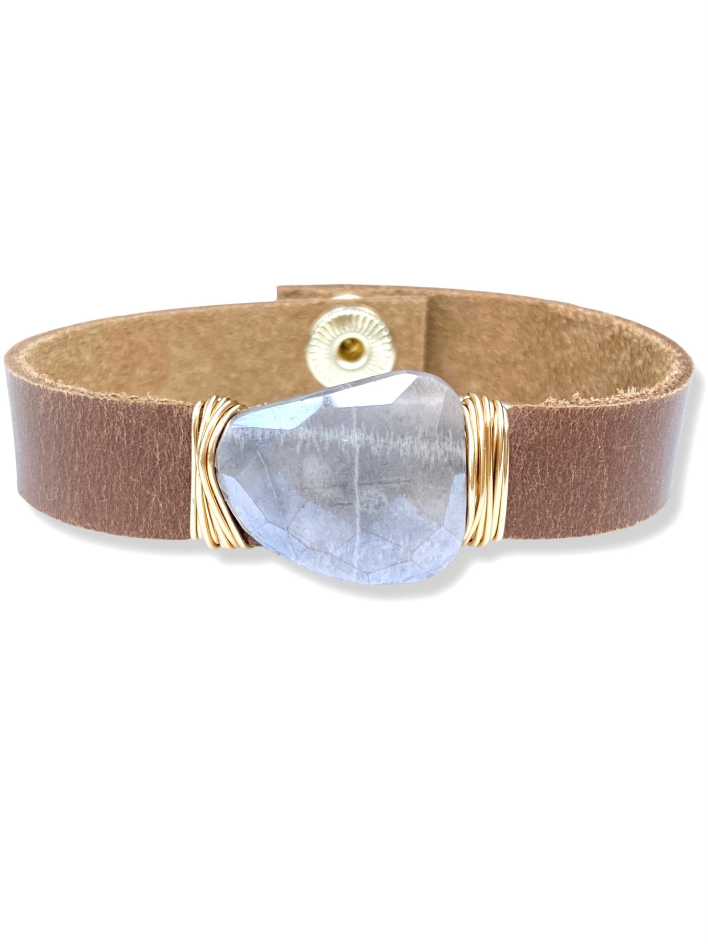 Leather Snap Bracelet- Moonstone