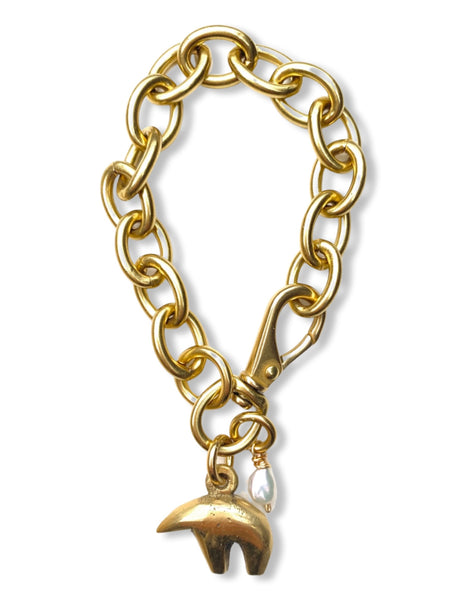 Chunky Brass Chain Bracelet- Oval Chain w/ Bear