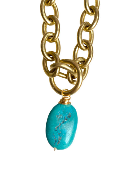 Chunky Brass Chain Necklace- Oval Chain w/ Turquoise