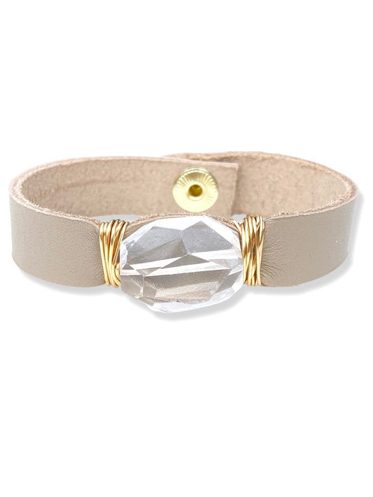 Leather Snap Bracelet- Quartz